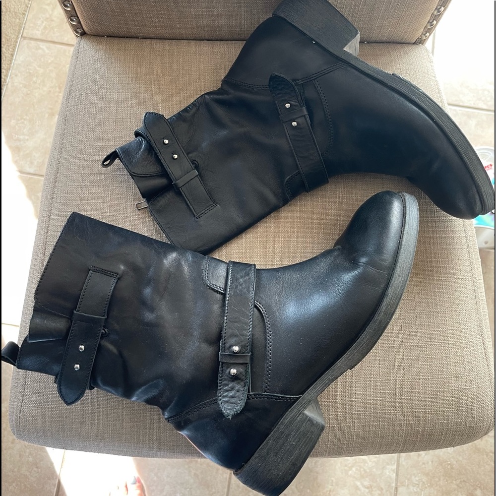 Black Leather Moto Style Boots